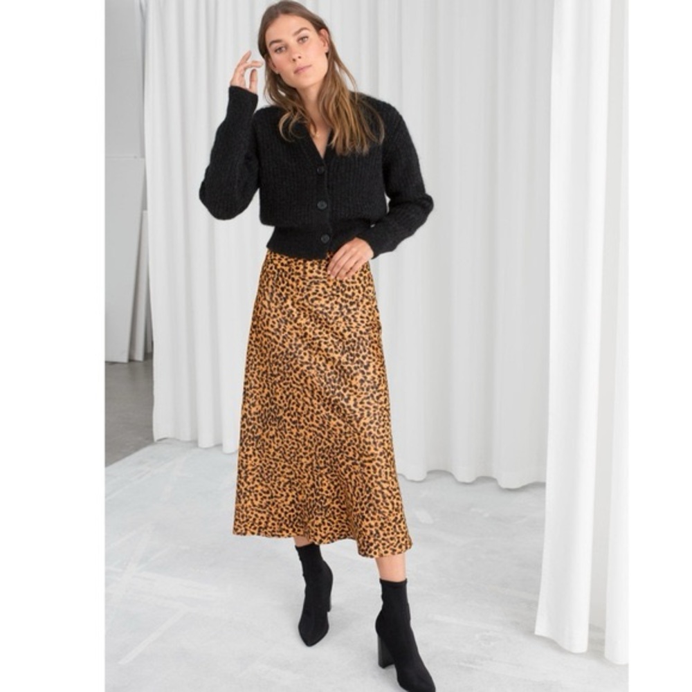 & Other Stories Leopard Print Satin Midi Skirt Size 4